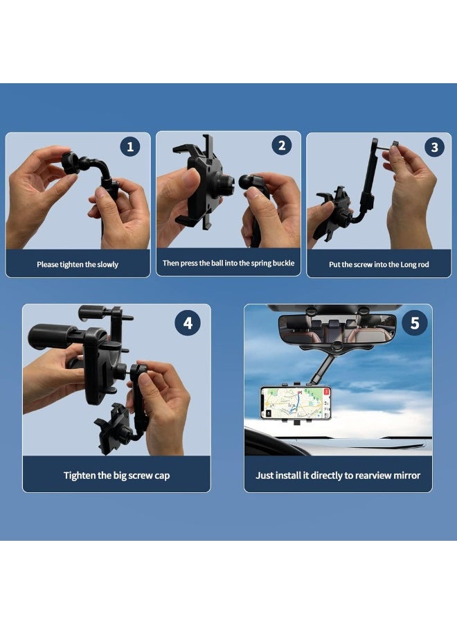 Car Phone Holder 360 Degree Rotatable Adjustable Telescopic Mobile Holder Car Holder For Rearview Mirror Phone Holder Car Compatible With IPhone/Android Phone Model - Image 4