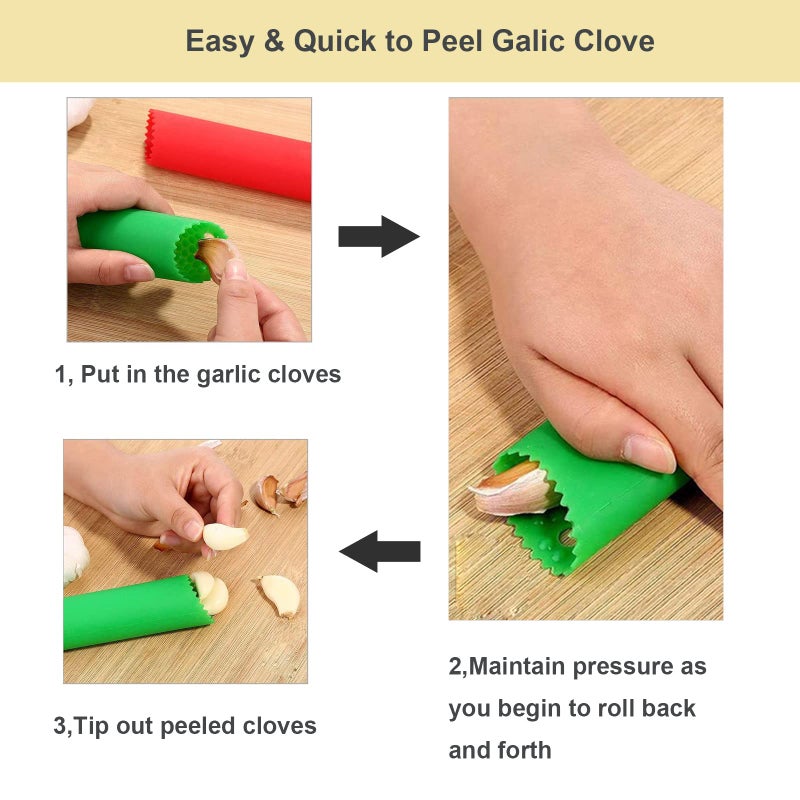 Maxracy 2 Set Silicone Garlic Peeler Easy Roller Tube Useful Garlic Odorfree Kitchen Tool (Black,Clear) - Image 4