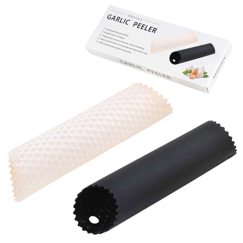 Maxracy 2 Set Silicone Garlic Peeler Easy Roller Tube Useful Garlic Odorfree Kitchen Tool (Black,Clear) - Image 1