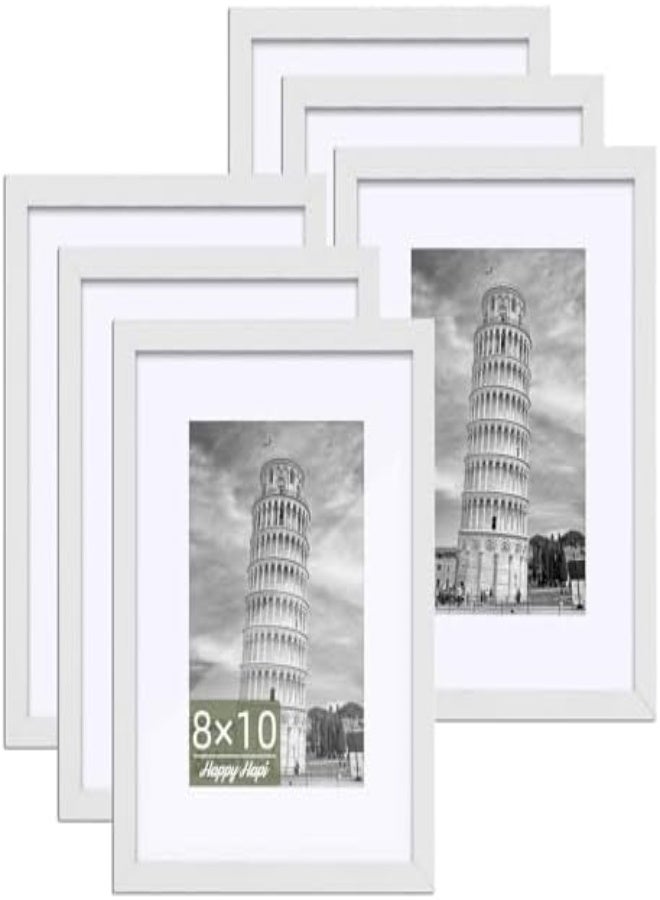 AKDC Happyhapi 8X10 Picture Frame, 6 Pack Wood Photo Frame Display Pictures 5X7 With Mat Or 8X10 Without Mat Multi Picture Frames Collage For Tabletop Or Wall Display (White) - Image 1
