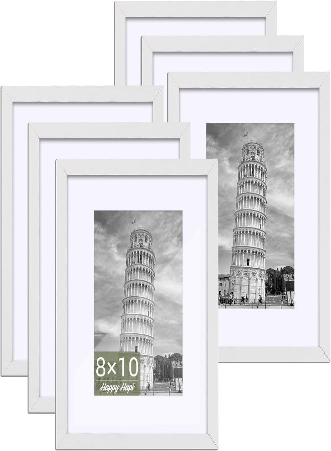 AKDC Happyhapi 8X10 Picture Frame, 6 Pack Wood Photo Frame Display Pictures 5X7 With Mat Or 8X10 Without Mat Multi Picture Frames Collage For Tabletop Or Wall Display (White) - Image 2