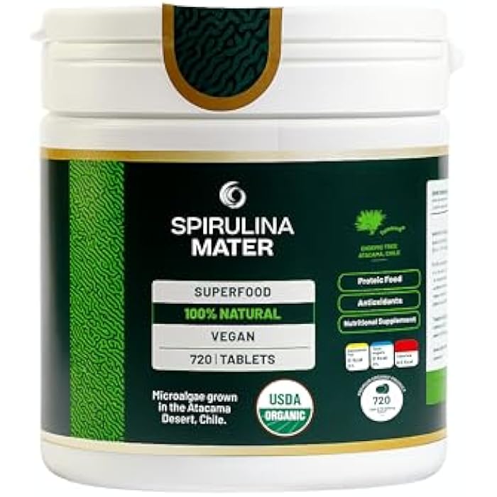 SpirulinaMater USDA Organic Spirulina Tablets, Atacama Desert Grown Superfood, Nutrient-Dense Algae Supplement for Daily Wellness, 720 Tablets - Image 1