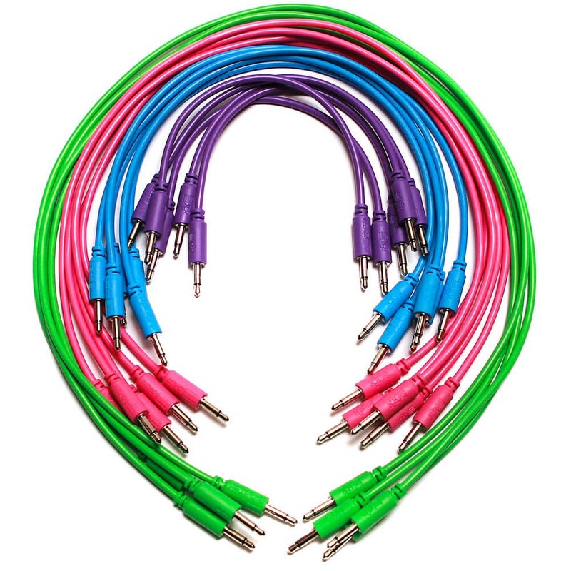 Synthrotek Eurorack Patch Cables - 20 Pack! 3.5mm 1/8 inch Mono 6" 12" 18" 24" (15cm, 30cm, 45cm, 61cm) - Image 1