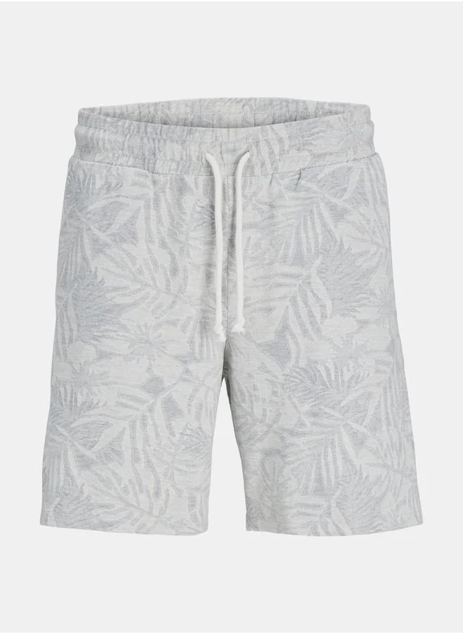 جاك اند جونز Palm Print Drawcord Waistband Shorts