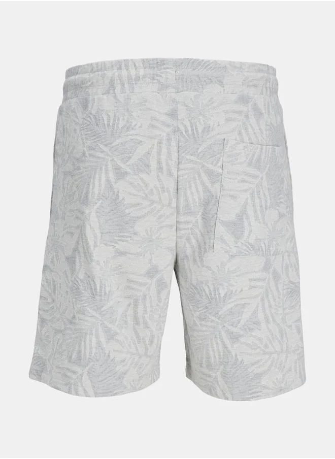 جاك اند جونز Palm Print Drawcord Waistband Shorts