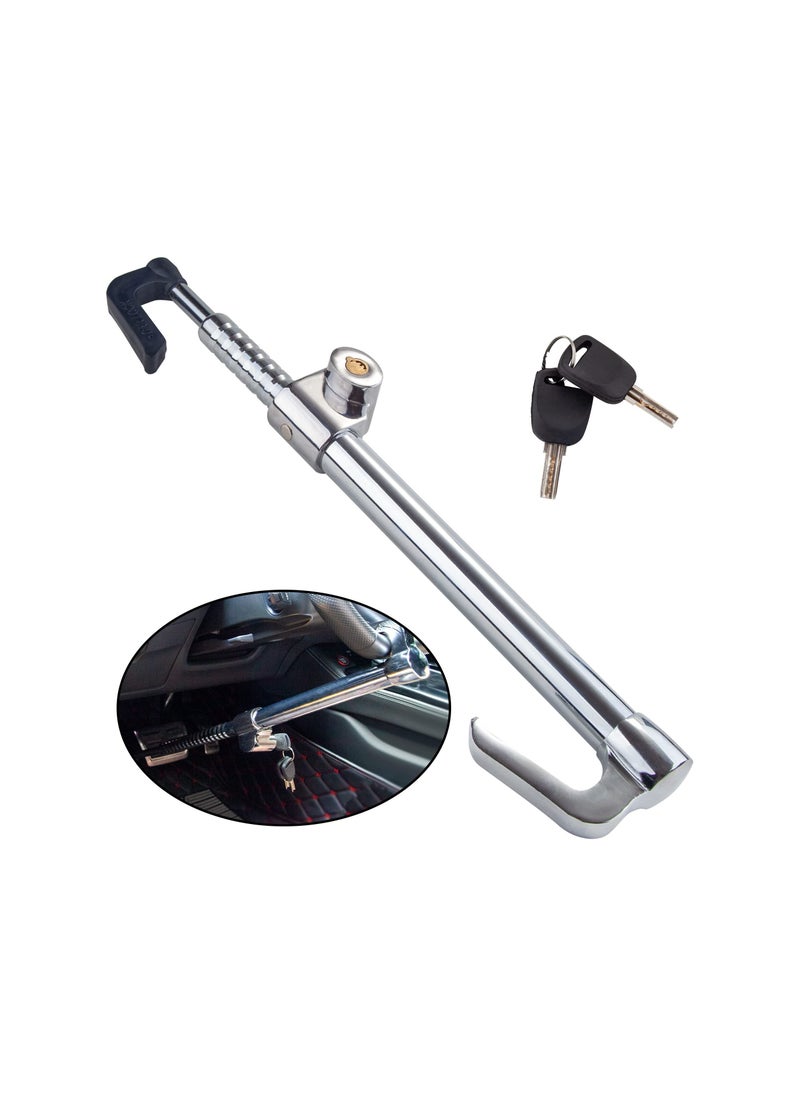 Y&D - Steering Wheel Lock Bar, Heavy Duty Anti-Theft Security Brake Pedal with Adjustable Length 2 Keys, Silver - Image 1
