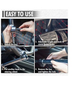 Y&D Steering Wheel Lock Bar, Heavy Duty Anti-Theft Security Brake Pedal with Adjustable Length 2 Keys, Silver  - Image 4