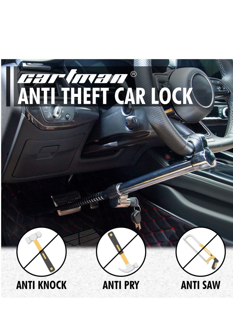 Y&D - Steering Wheel Lock Bar, Heavy Duty Anti-Theft Security Brake Pedal with Adjustable Length 2 Keys, Silver - Image 1