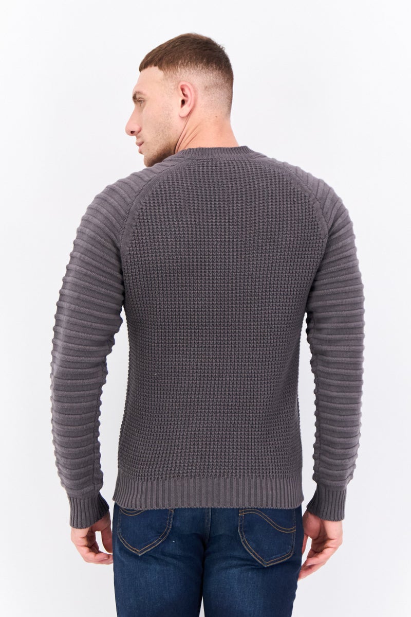 CROSSHATCH Men Crew Neck Long Sleeves Embroidered Logo Sweater, Charcoal Grey - Image 3