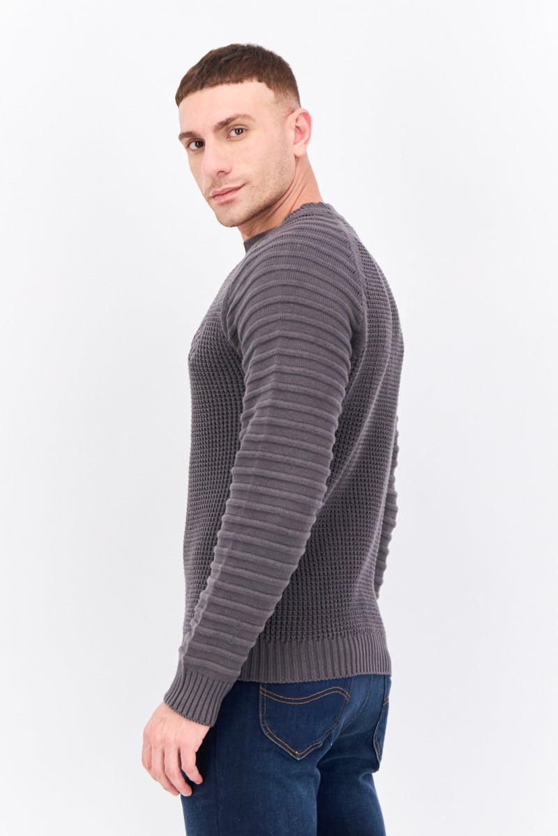 CROSSHATCH Men Crew Neck Long Sleeves Embroidered Logo Sweater, Charcoal Grey - Image 2