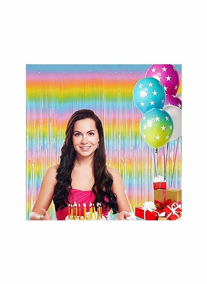 Y&D - Rainbow Foil Fringe Curtain, 2PCS 3.28FT x 6.56FT Metallic Tinsel Door Curtains Photo Booth Backdrop - Image 1