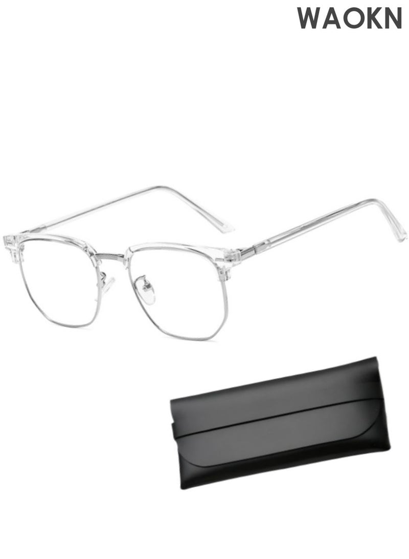 WAOKN Blue Light Blocking Glasses ,Blue Light Filter Computer Reading Gaming TV Phones Eyeglasses, Fashion Anti Eyestrain Headache Eyewear for Men Women ,Metal material is lightweight, simple, and durable,Transparent. - Image 1