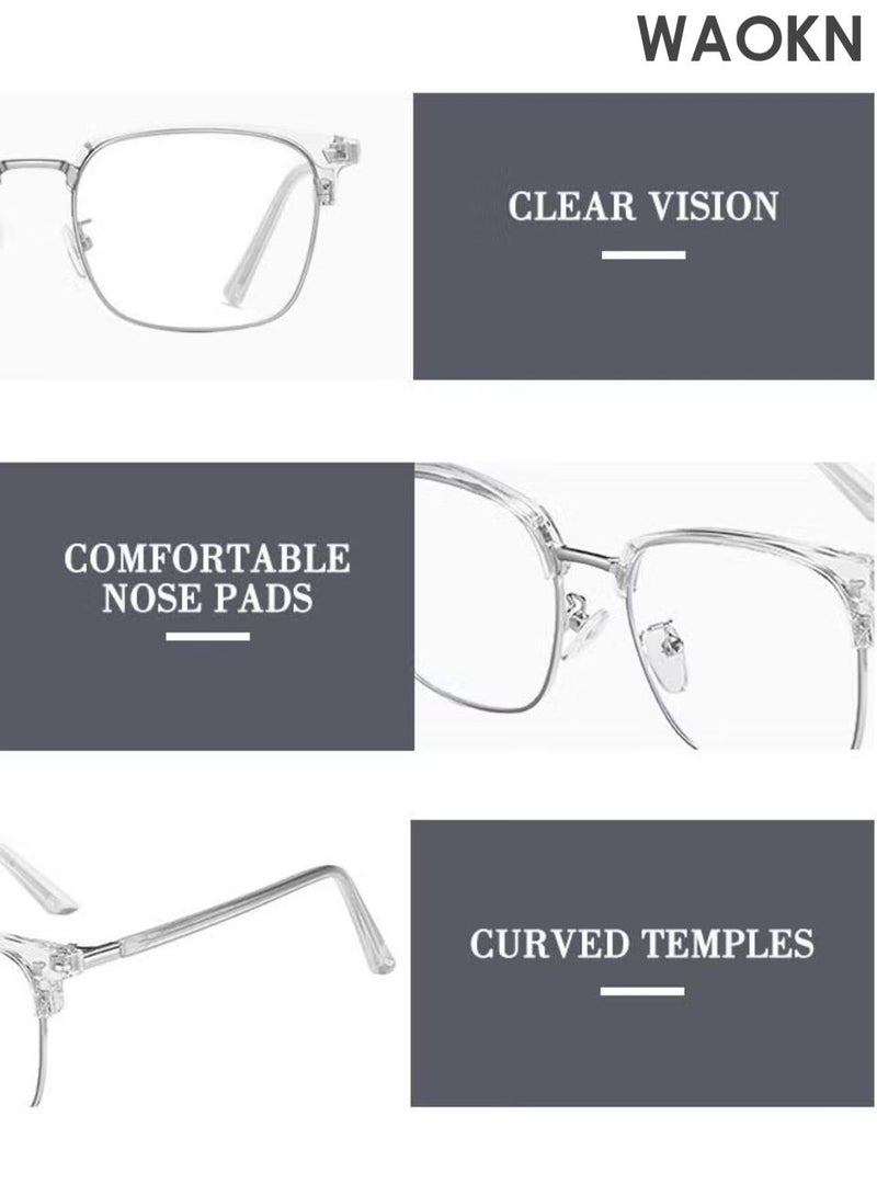 WAOKN Blue Light Blocking Glasses ,Blue Light Filter Computer Reading Gaming TV Phones Eyeglasses, Fashion Anti Eyestrain Headache Eyewear for Men Women ,Metal material is lightweight, simple, and durable,Transparent. - Image 2