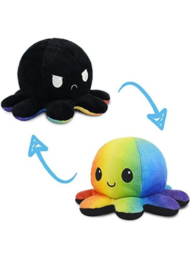 TeeTurtle - The Original Reversible Octopus Plushie - Black + Rainbow - Cute Sensory Fidget Stuffed Animals That Show Your Mood - Image 1