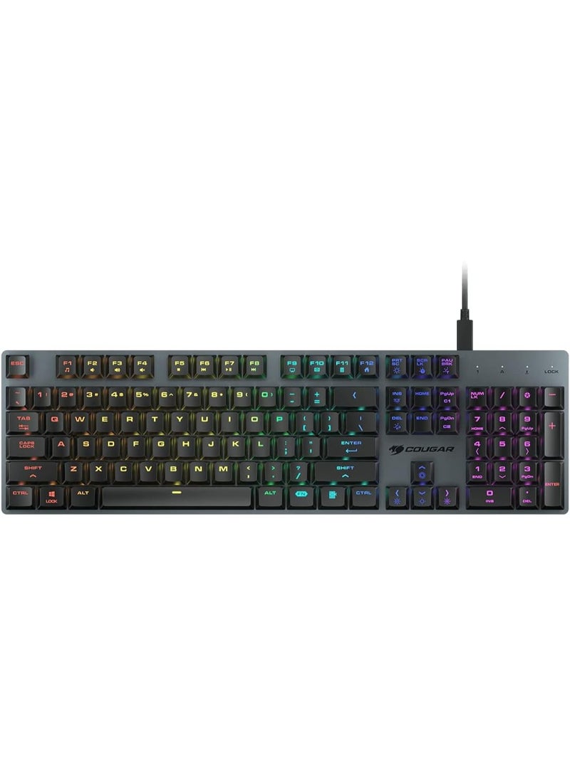 COUGAR LUXLIM LOW PROFILE RGB OPTICAL-MECHANICAL GAMING KEYBOARD, 15% FASTER ACTUATION, 20MM ULTRA-THIN DESIGN, ERGONOMIC KEYCAPS, DETACHABLE USB TYPE-C CABLE, RED SWITCH - BLACK - Image 5