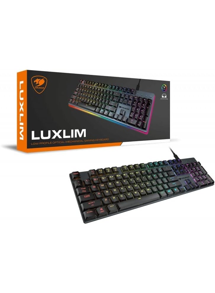COUGAR LUXLIM LOW PROFILE RGB OPTICAL-MECHANICAL GAMING KEYBOARD, 15% FASTER ACTUATION, 20MM ULTRA-THIN DESIGN, ERGONOMIC KEYCAPS, DETACHABLE USB TYPE-C CABLE, RED SWITCH - BLACK - Image 4