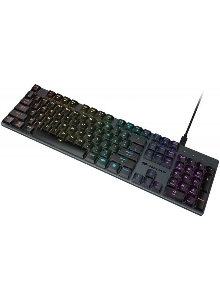 COUGAR LUXLIM LOW PROFILE RGB OPTICAL-MECHANICAL GAMING KEYBOARD, 15% FASTER ACTUATION, 20MM ULTRA-THIN DESIGN, ERGONOMIC KEYCAPS, DETACHABLE USB TYPE-C CABLE, RED SWITCH - BLACK - Image 3