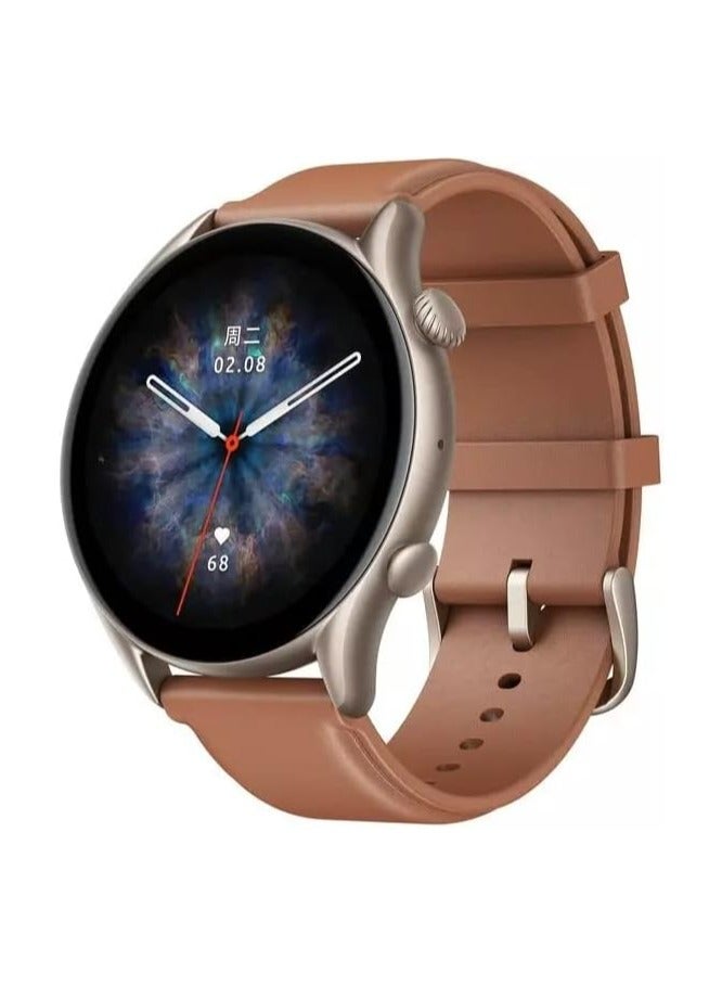 Amazfit GTR 3 Pro Smartwatch 1.45 inch Ultra HD AMOLED 24-hour health monitoring Over 150 built-in fitness sports modes AI GPS support Long battery life 12 days Water resistance 5 ATM (Brown) - Image 1