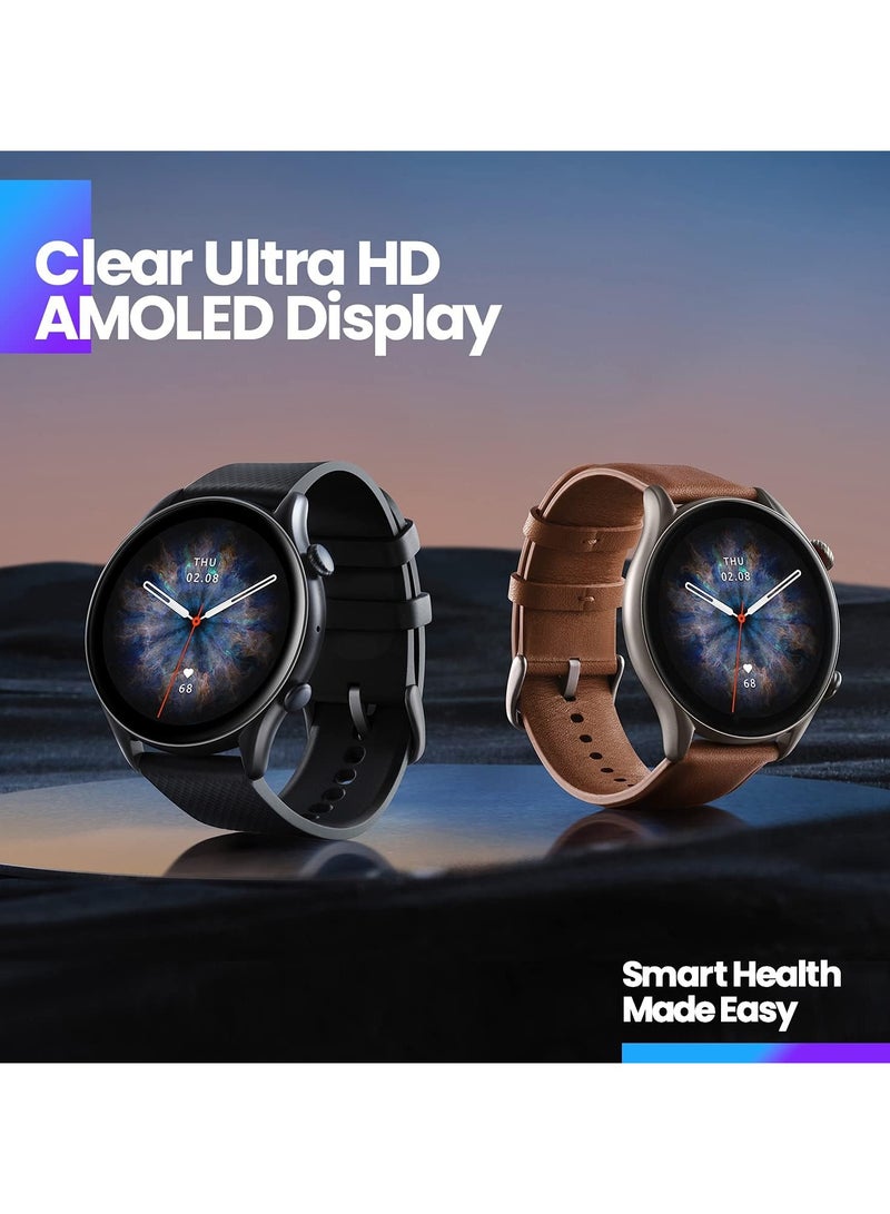 Amazfit GTR 3 Pro Smartwatch 1.45 inch Ultra HD AMOLED 24-hour health monitoring Over 150 built-in fitness sports modes AI GPS support Long battery life 12 days Water resistance 5 ATM (Brown) - Image 3