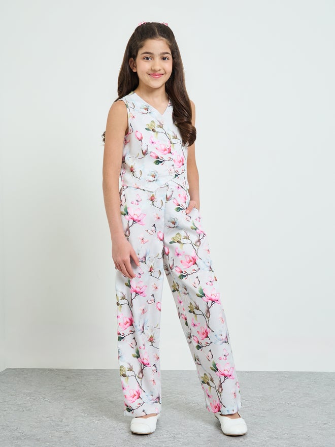 Styli Teen Girls Floral Waistcoat and Pants Set - Image 1