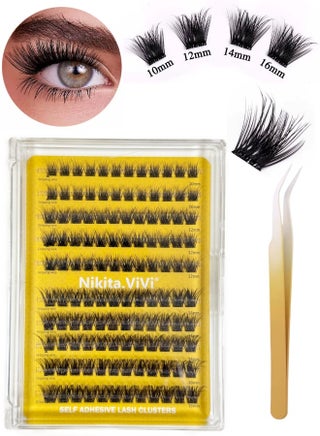 120 Pcs Pre Bond Lashes Kit with Tweezers Self Adhesive Eyelashes Eyelash Clusters Kit, False Eyelashes D Curl Pre Glued Lash Clusters Wispy Lash Cluster Kit False Lashes for Beginners and Salon use Press On DIY Lash Extension Kit Falselashes Eye Makeup Kit 10-16mm Size Set A - view 2