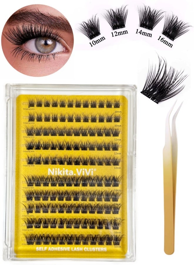 NIKITA.VIVI 120 Pcs Pre Bond Lashes Kit with Tweezers Self Adhesive Eyelashes Eyelash Clusters Kit, False Eyelashes D Curl Pre Glued Lash Clusters Wispy Lash Cluster Kit False Lashes for Beginners and Salon use Press On DIY Lash Extension Kit Falselashes Eye Makeup Kit 10-16mm Size Set A - Image 2