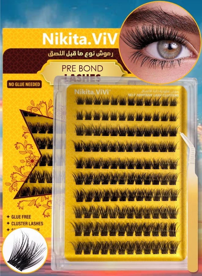 NIKITA.VIVI طقم رموش مسبقة الالتصاق 120 قطعة مع ملاقط رموش لاصقة ذاتيًا، طقم مجموعات رموش مزيفة، رموش دائرية مسبقة اللصق، طقم رموش رقيقة، رموش مزيفة للمبتدئين واستخدام الصالونات، طقم تمديد رموش افعلها بنفسك، طقم مكياج العين للرموش المزيفة بحجم 10-16 مم مجموعة أ - Image 1
