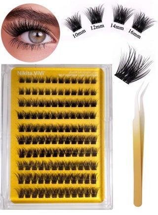 120 Pcs Pre Bond Lashes Kit with Tweezers Self Adhesive Eyelashes Eyelash Clusters Kit, False Eyelashes D Curl Pre Glued Lash Clusters Wispy Lash Cluster Kit False Lashes for Beginners and Salon use Press On DIY Lash Extension Kit Falselashes Eye Makeup Kit 10-16mm Size Set A - view 2