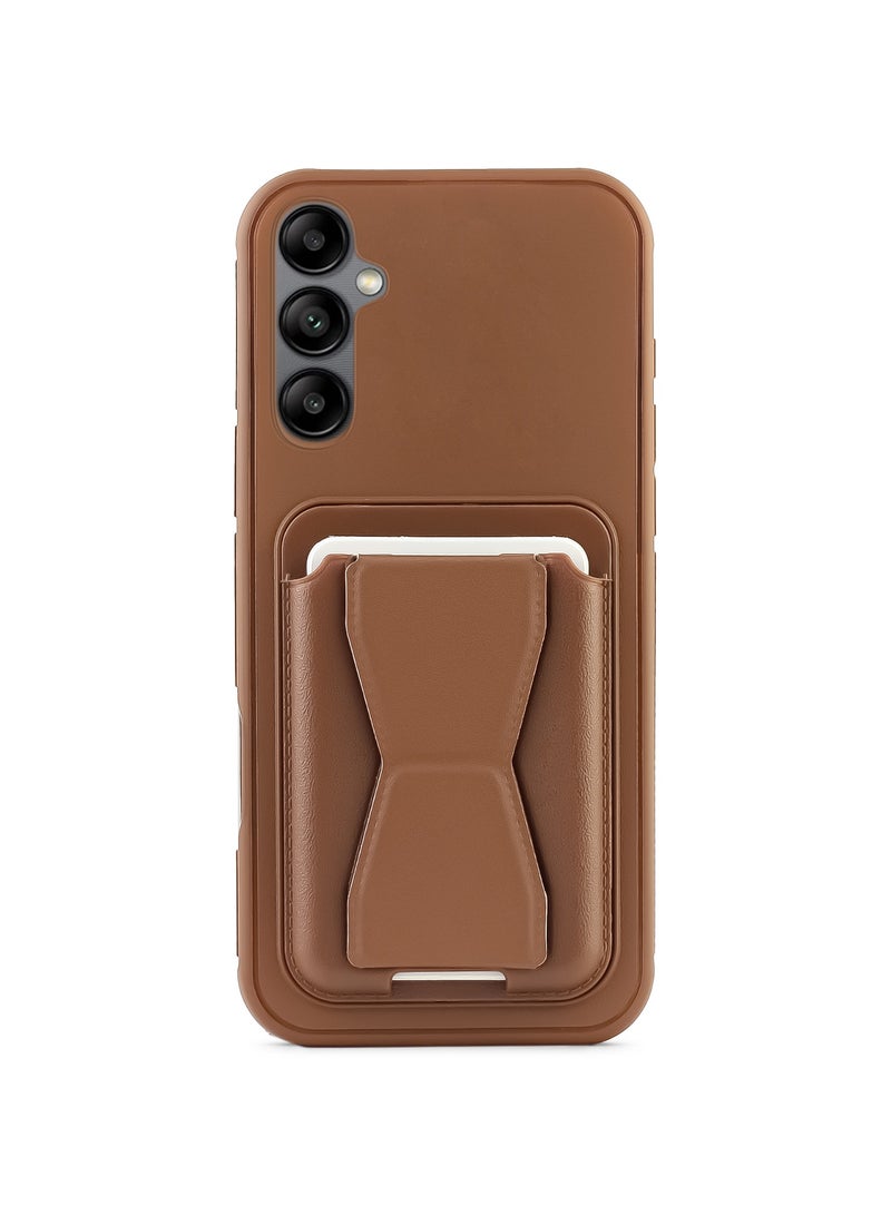 غطاء خلفي من الجلد مع محفظة بطاقات، جراب قابل للطي مقاوم للصدمات متوافق مع Samsung Galaxy A55 (بني)