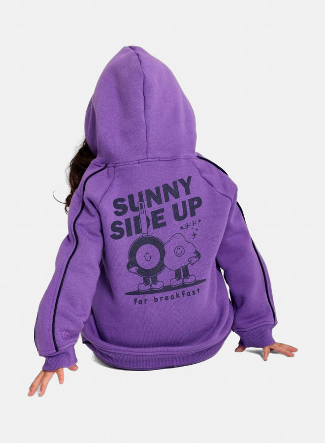 playmore Unisex Cotton Hoodie – Purple with "Sunny Side Up" Print - Image 1