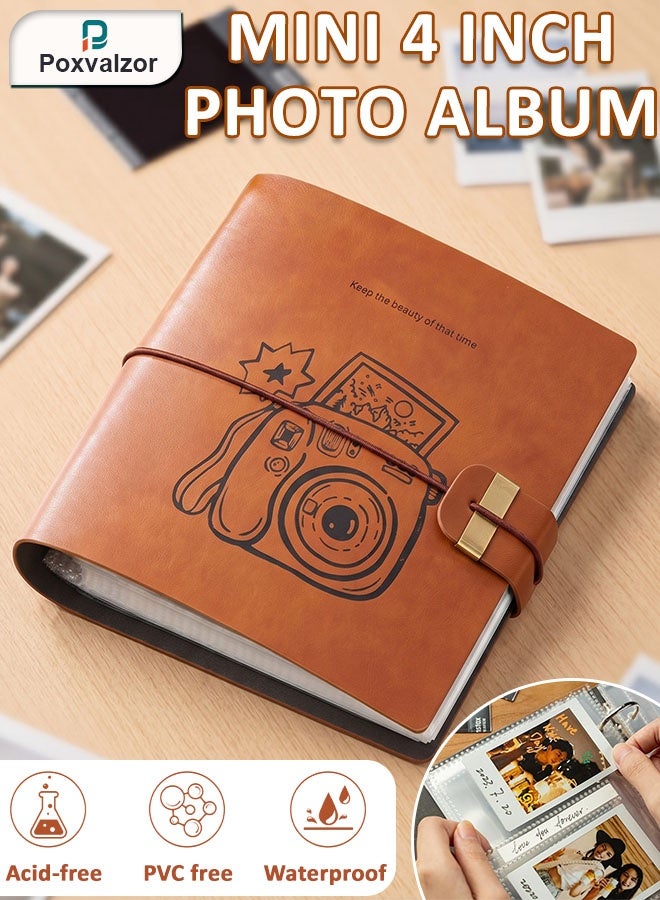 بوكسفالزور ألبوم صور صغير 200 جيب مقاس 2 × 4 بوصة 200 جيب، ألبوم صور محمول، كتاب صور لهواة تجميع الكاميرات الصغيرة Fujifilm Instax DIY، بني - Image 1