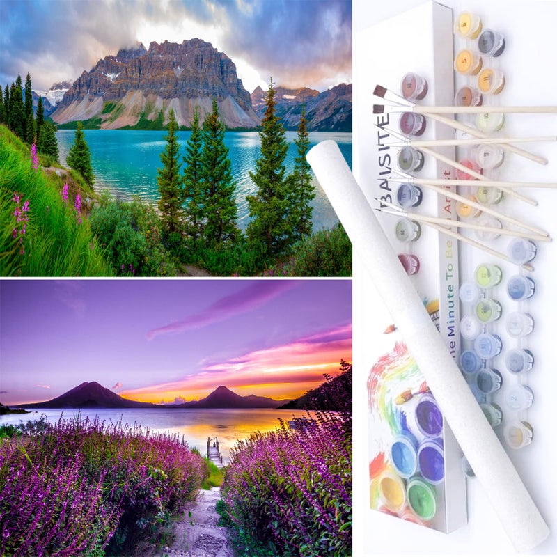 BAISITE Paint by Numbers Kit for Adults Beginners,12" Wx16 L 2 Pack Canvas for Painting Kits for Adults in Colorful Box-PBN271-272 - Image 1