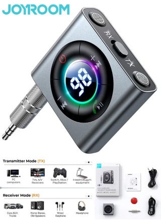 محول بلوتوث 5.3 AUX، جهاز إرسال واستقبال 2 في 1، شاشة رقمية LED وميكروفونات مزدوجة محسنة، محول صوت لاسلكي JOYROOM مقاس 3.5 مم للتلفزيون والمنزل والسيارة وسماعات الرأس ومكبرات الصوت والكمبيوتر الشخصي - pzsku/ZB33AE38C8403B3AC1CA1Z/45/1745043070/c994be96-d5ad-43b9-aa6e-9c04f0e0c299
