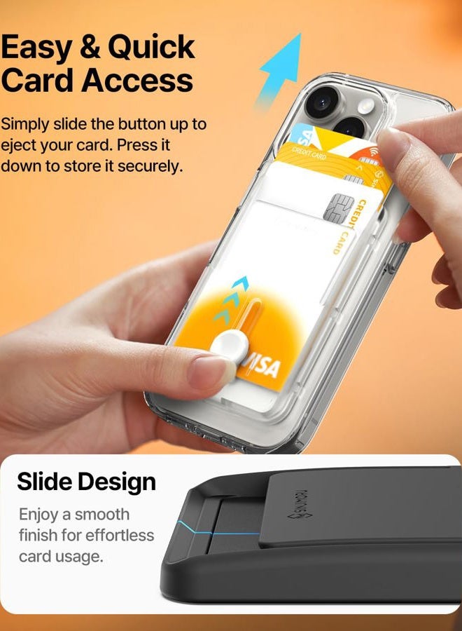 Sinjimoru Pop Up Phone Wallet for MagSafe, Magnetic Phone Credit Card Holder for Back of Cell Phone Case with Quick Access for iPhone 15 14 13 12 Series. M-Button Wallet Black - Image 3