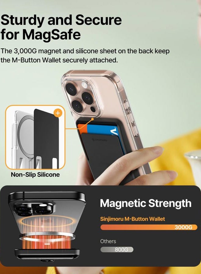 Sinjimoru Pop Up Phone Wallet for MagSafe, Magnetic Phone Credit Card Holder for Back of Cell Phone Case with Quick Access for iPhone 15 14 13 12 Series. M-Button Wallet Black - Image 4