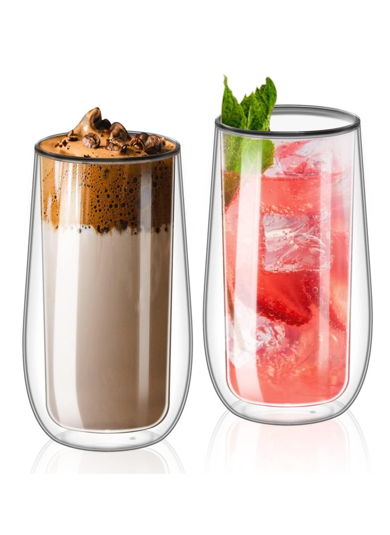 Beauenty 230ml Double Walled Coffee Glass Mugs for Hot Cold Drink Transparent Cappuccino Latte Espresso Glasses Cups Coffee Tea Milk Juice, Borosilicate Heat Resistant Crystal Glass Cups(Set of 2)  - Image 1