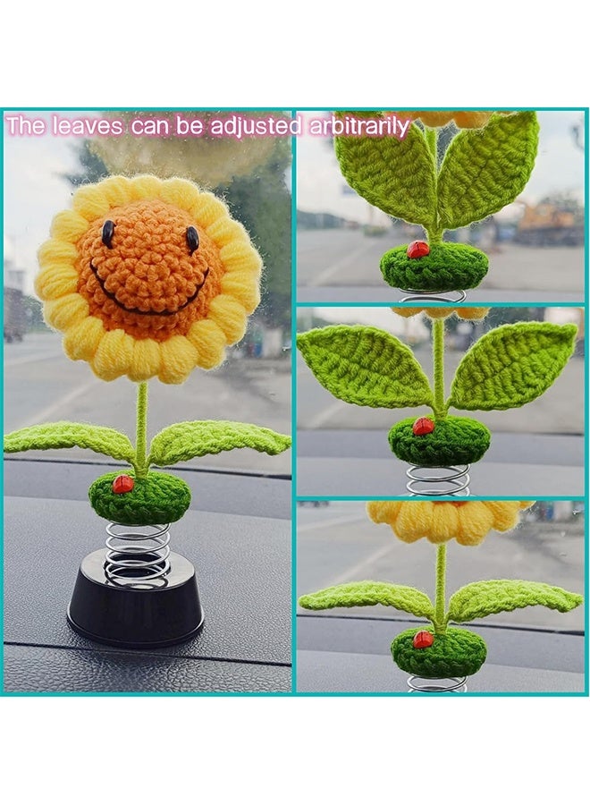 Sunflower Car Dashboard Decorations, Dashboard Bobbleheads Knitted Flowers for Women Car Ornament Accessories (Handmade Long Eyes) - Image 4