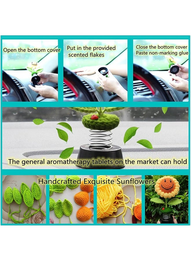 Sunflower Car Dashboard Decorations, Dashboard Bobbleheads Knitted Flowers for Women Car Ornament Accessories (Handmade Long Eyes) - Image 3