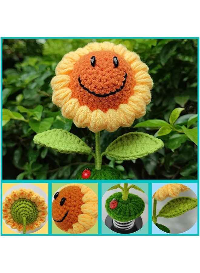Sunflower Car Dashboard Decorations, Dashboard Bobbleheads Knitted Flowers for Women Car Ornament Accessories (Handmade Long Eyes) - Image 5