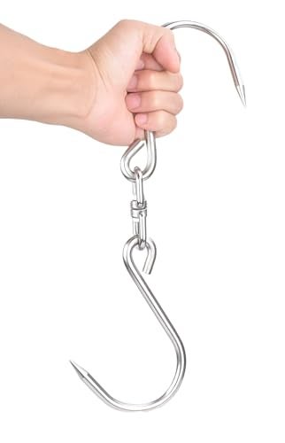 Alele Heavy Duty Stainless Steel Meat Hook - 8mm Swiveling Hanging Hooks for Butchering Large Fish, Hunting, Carcass Hanging (12.5 Inch, Pack of 2) - Image 1
