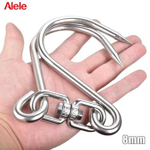 Alele Heavy Duty Stainless Steel Meat Hook - 8mm Swiveling Hanging Hooks for Butchering Large Fish, Hunting, Carcass Hanging (12.5 Inch, Pack of 2) - Image 2