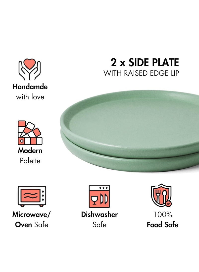 Koralkari Koralkari Ceramic Set of 2 Qaurter Plates Dessert Plate 7 inch Dia Side Plate with Rim Microwave Oven Dishwasher Safe Stoneware Set of 2 Quarter Plates Almost Blue Side Plate  - Image 2