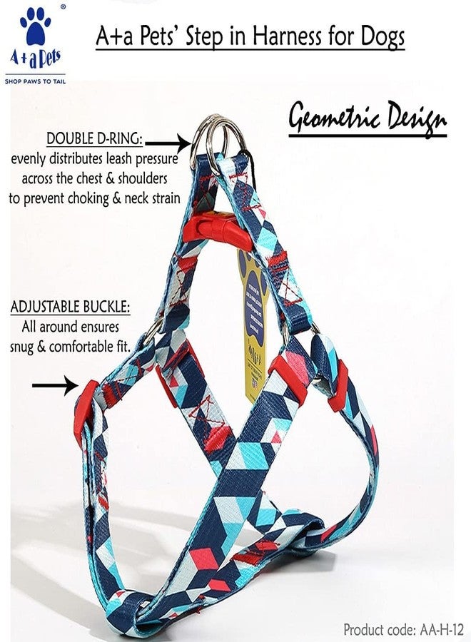 A+a Pets' Step in Harness for Dogs Cats Puppies in Soft Nylon Waterproof Material (Geometric Design, Medium, Blue/Red) - Image 4