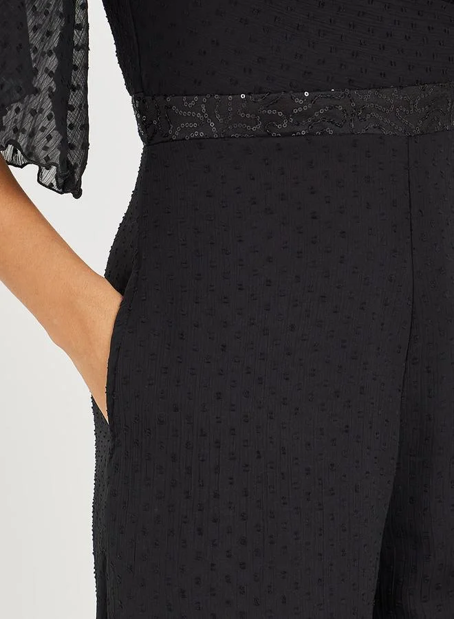 ستايلي Wide Leg One Shoulder Sequined Jumpsuit