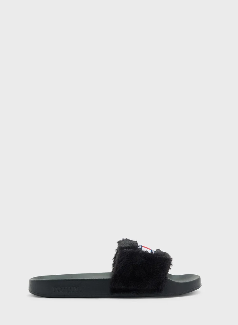 TOMMY HILFIGER Fur Pool Slide Slippers