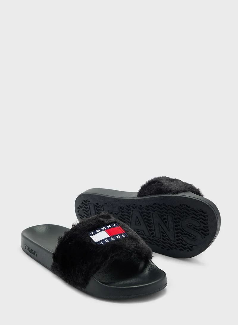 TOMMY HILFIGER Fur Pool Slide Slippers