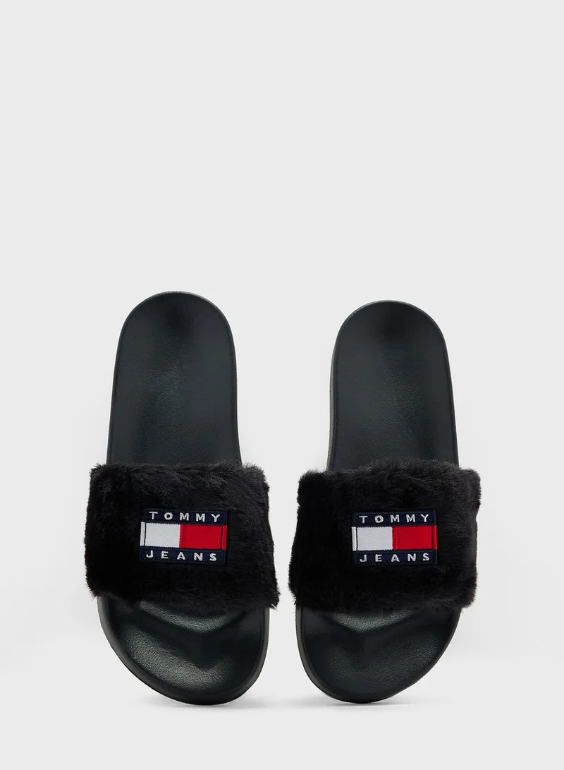 TOMMY HILFIGER Fur Pool Slide Slippers