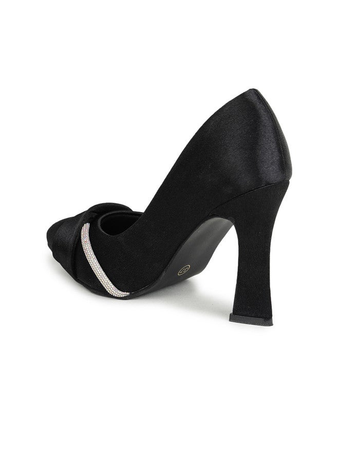 She Zone Black Embellished Block Pumps for Women - Image 3