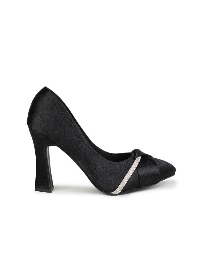 She Zone Black Embellished Block Pumps for Women - Image 4