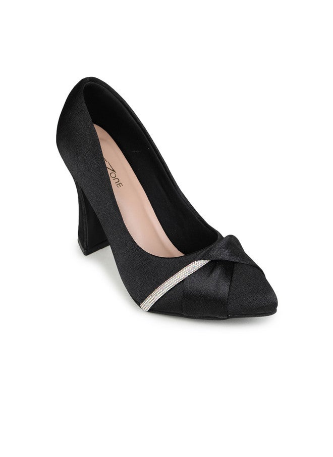 She Zone Black Embellished Block Pumps for Women - Image 2